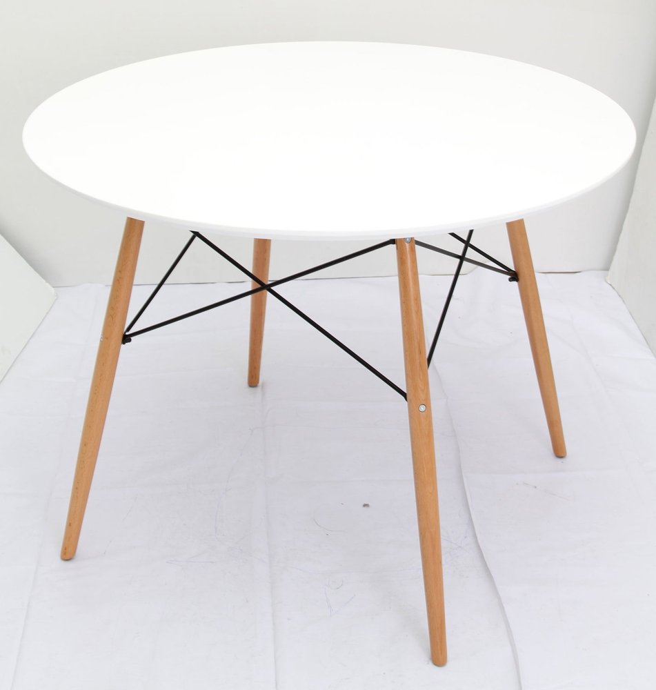 36" White and Natural Wood Round Top Dining Table