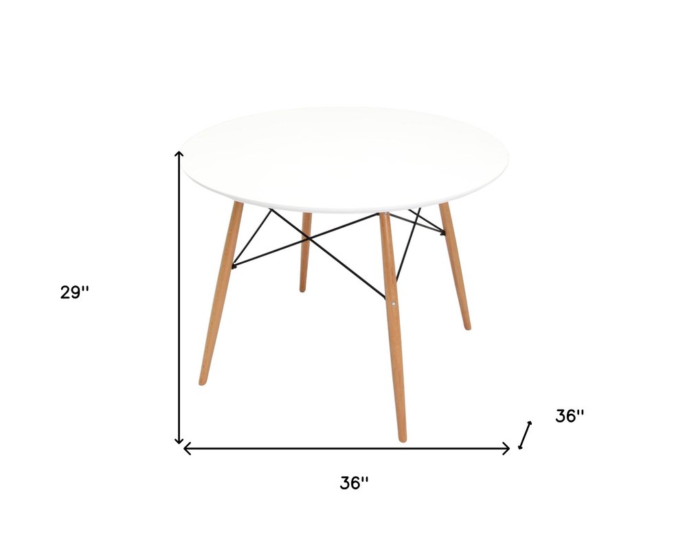 36" White and Natural Wood Round Top Dining Table