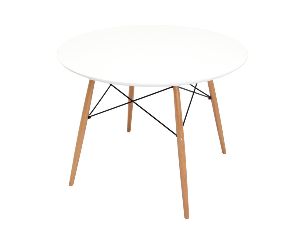 36" White and Natural Wood Round Top Dining Table