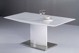 63" White Wood And Metal Self-Storing Leaf Pedestal Base Extendable Dining Table