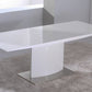 63" White Wood And Metal Self-Storing Leaf Pedestal Base Extendable Dining Table