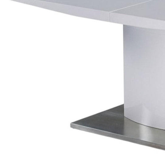 63" White Metal Self-Storing Leaf Pedestal Base Dining Table