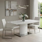 63" White Wood And Metal Self-Storing Leaf Pedestal Base Extendable Dining Table