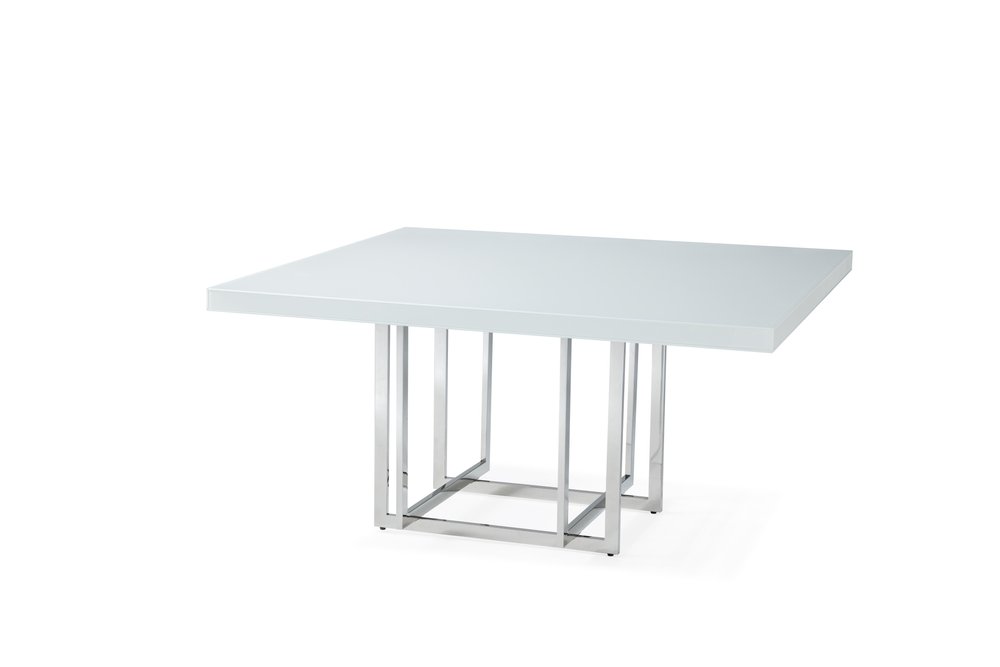 59" White and Silver Wood and Metal Pedestal Base Square Dining Table