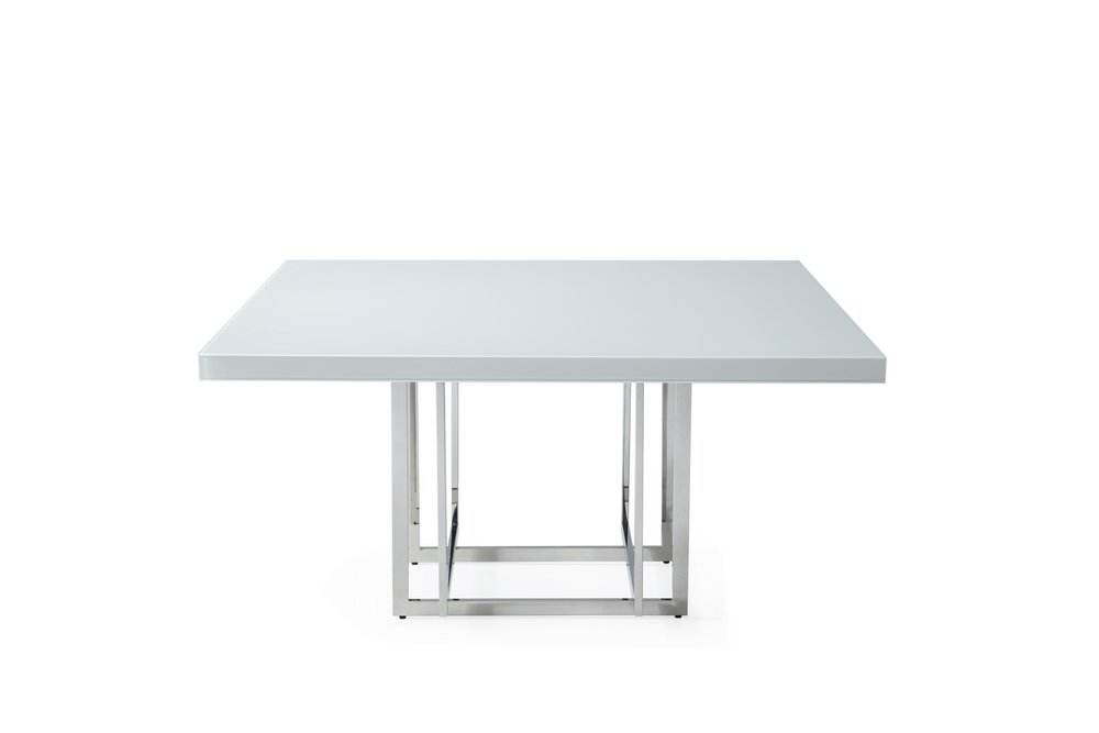59" White and Silver Wood and Metal Pedestal Base Square Dining Table