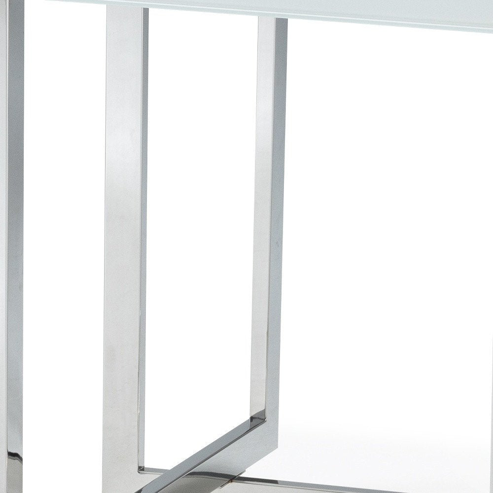 59" White and Silver Wood and Metal Pedestal Base Square Dining Table