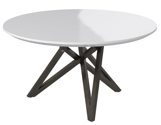47" White and Gray Wood and Stainless Steel Cross Leg Base Round Top Dining Table
