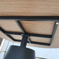 48" Brown and Black Wood and Metal Pedestal Base Round Top Dining Table