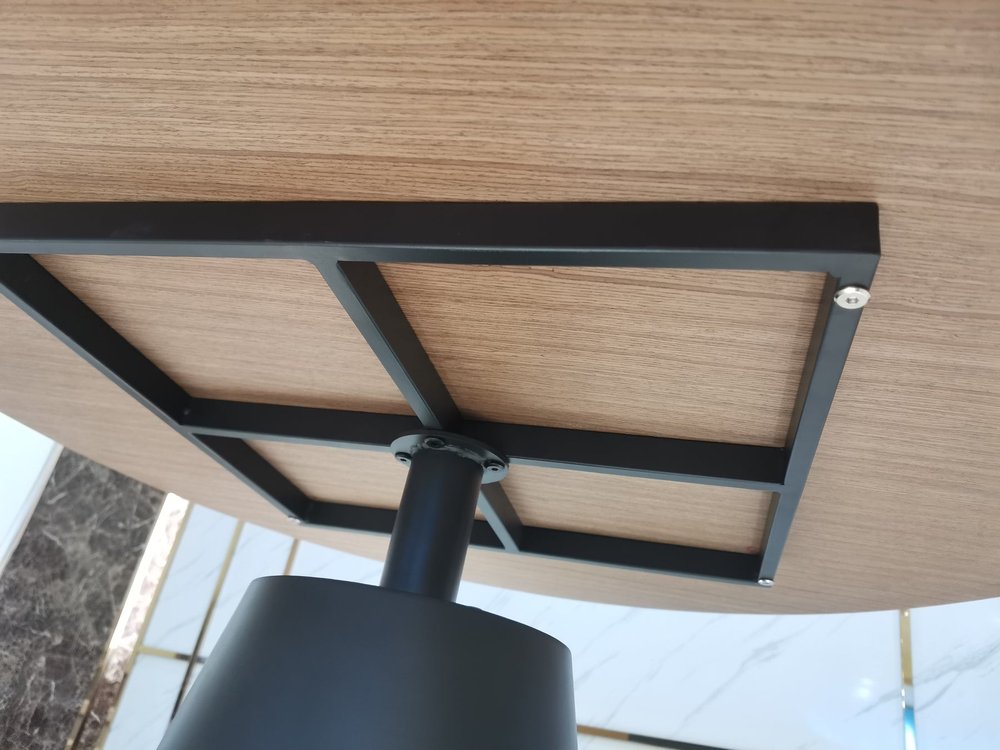 48" Brown and Black Wood and Metal Pedestal Base Round Top Dining Table