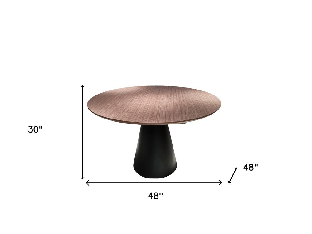 48" Brown and Black Wood and Metal Pedestal Base Round Top Dining Table