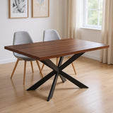 81" Brown and Black Wood and Metal Cross Leg Base Dining Table