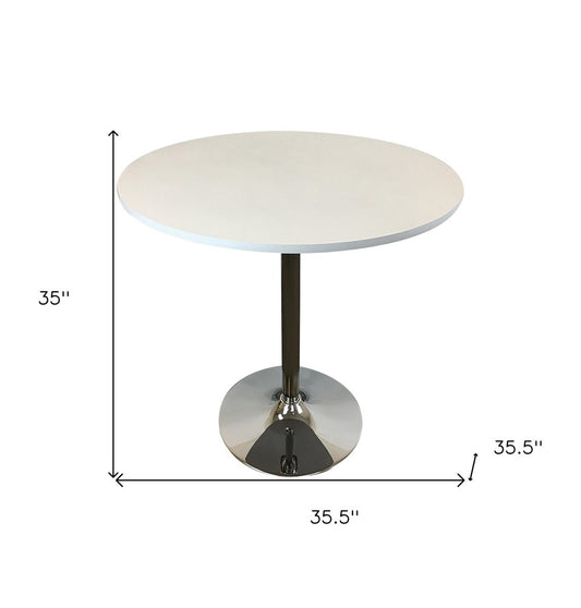 36" Black and Silver Wood and Metal Pedestal Base Round Top Dining Table