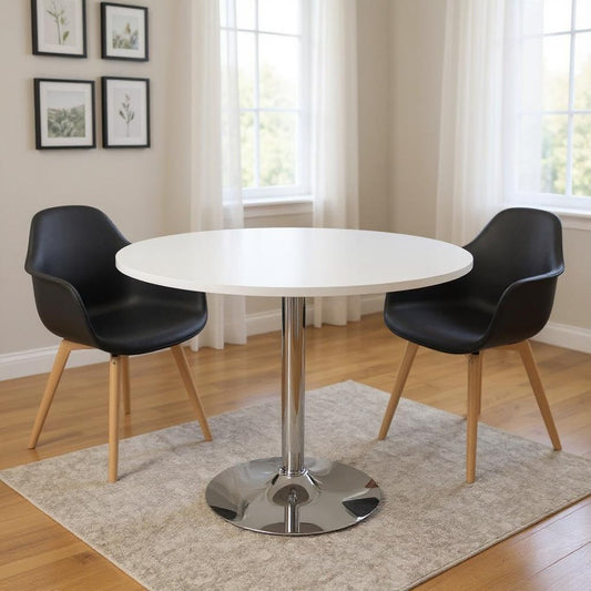 36" Black and Silver Wood and Metal Pedestal Base Round Top Dining Table