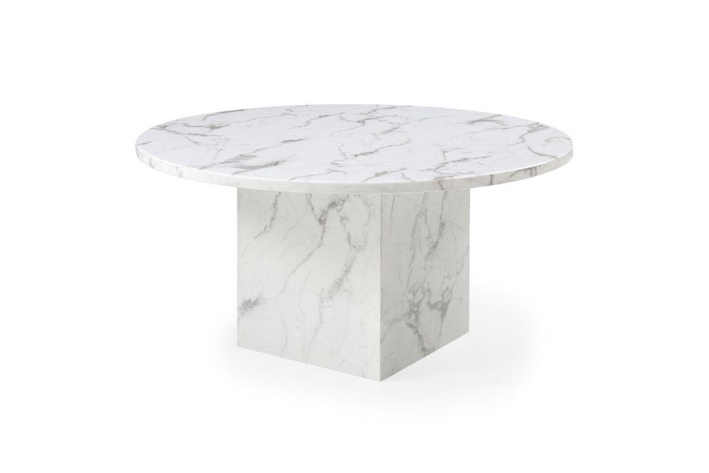60" Gray and White Marble Pedestal Base Round Top Dining Table