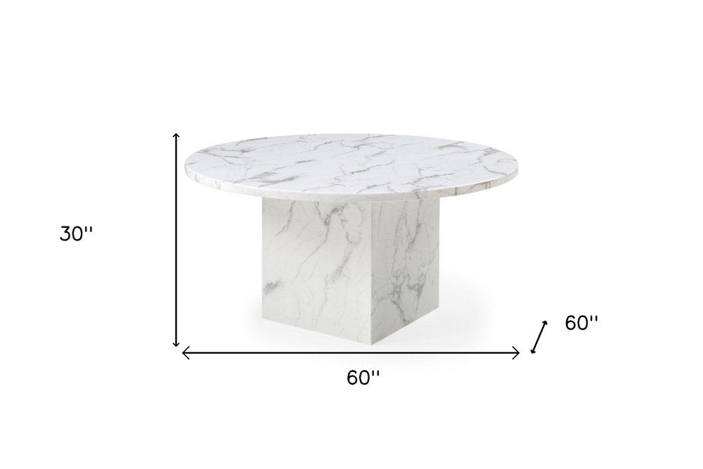 60" Gray and White Marble Pedestal Base Round Top Dining Table