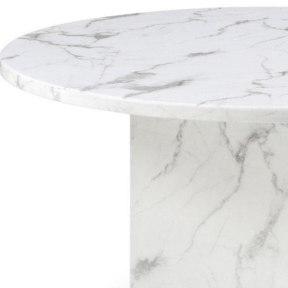 60" Gray and White Marble Pedestal Base Round Top Dining Table