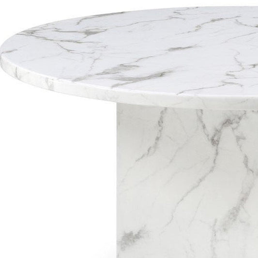 60" Gray and White Marble Pedestal Base Round Top Dining Table