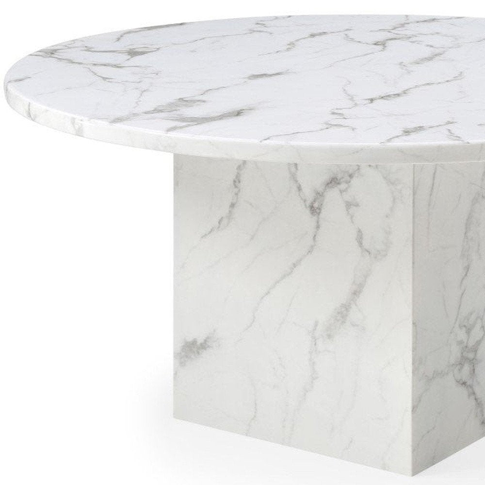 60" Gray and White Marble Pedestal Base Round Top Dining Table