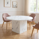 60" Gray and White Marble Pedestal Base Round Top Dining Table