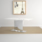 72" Gray White and Silver Marble and Stainless Steel Pedestal Base Dining Table