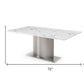 72" Gray White and Silver Marble and Stainless Steel Pedestal Base Dining Table