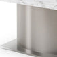 72" Gray White and Silver Marble and Stainless Steel Pedestal Base Dining Table