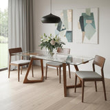 63" Clear And Brown Glass And Metal Self-Storing Leaf Double Pedestal Base Dining Table