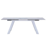71" Gray and White Ceramic and Metal Self-Storing Leaf Extendable Dining Table