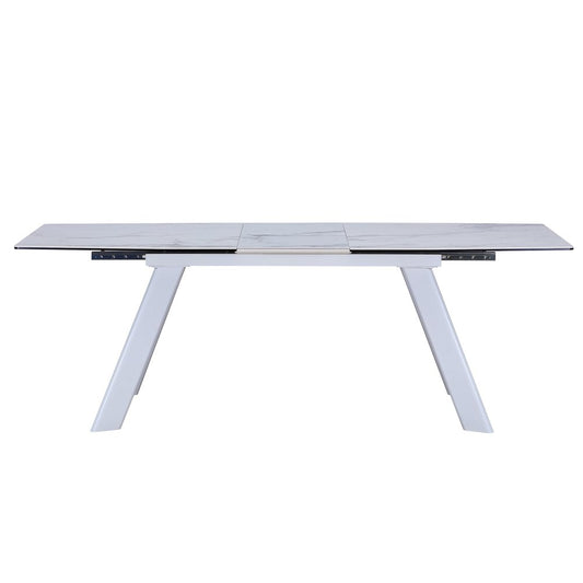 71" Gray and White Ceramic and Metal Self-Storing Leaf Extendable Dining Table