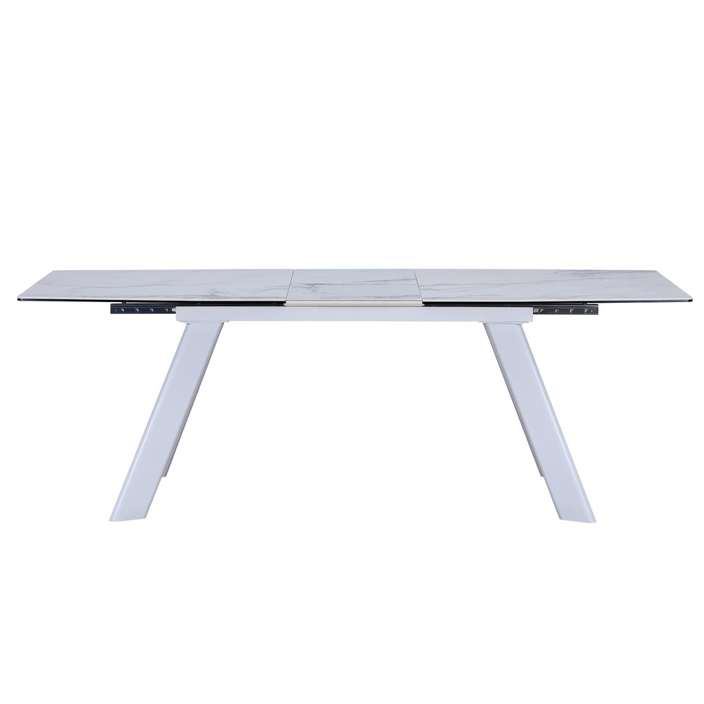 71" Gray and White Ceramic and Metal Self-Storing Leaf Extendable Dining Table