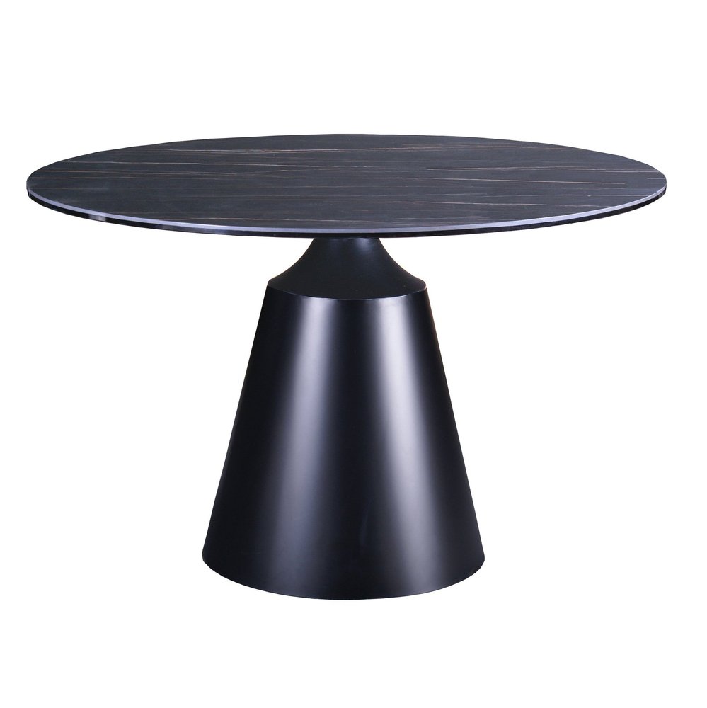 47" Black Ceramic and Metal Pedestal Base Round Top Dining Table