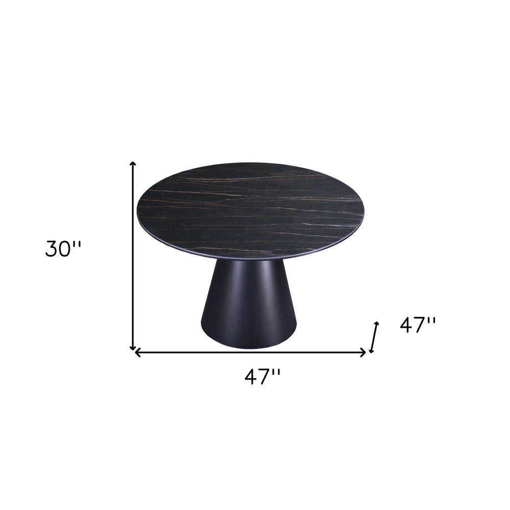 47" Black Ceramic and Metal Pedestal Base Round Top Dining Table