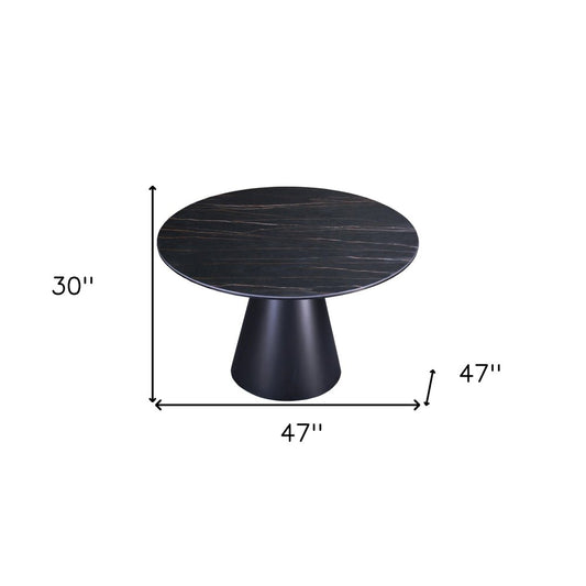47" Black Ceramic and Metal Pedestal Base Round Top Dining Table