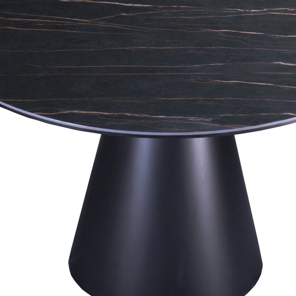 47" Black Ceramic and Metal Pedestal Base Round Top Dining Table