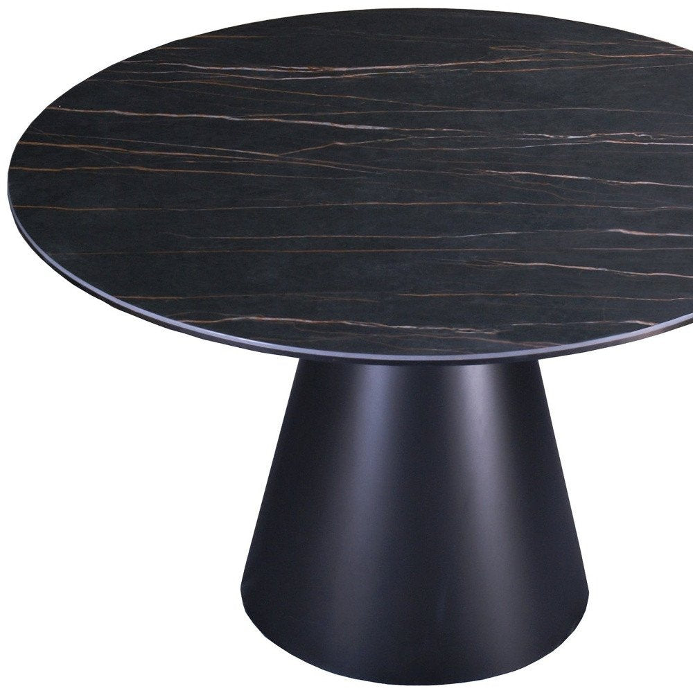47" Black Ceramic and Metal Pedestal Base Round Top Dining Table