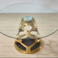 48" Clear And Gold Rounded Glass And Metal Pedestal Base Dining Table