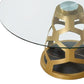 48" Clear And Gold Rounded Glass And Metal Pedestal Base Dining Table