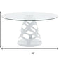 48" Clear And White Rounded Glass And Metal Pedestal Base Dining Table
