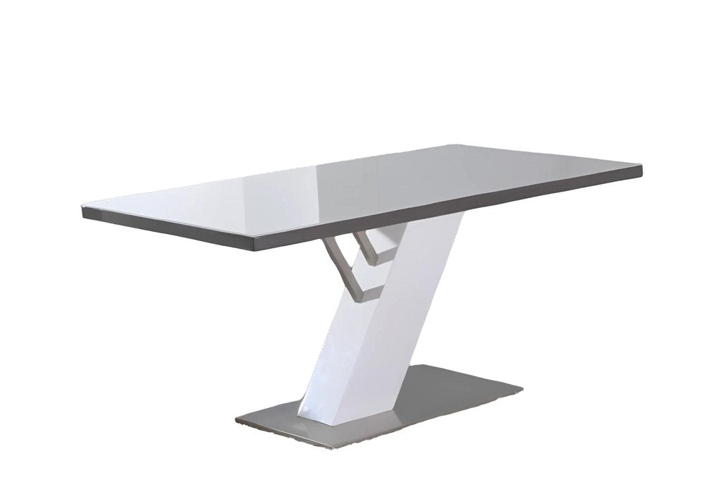 63" White and Silver Wood and Metal Pedestal Base Dining Table