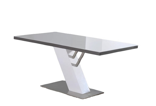 63" White and Silver Wood and Metal Pedestal Base Dining Table