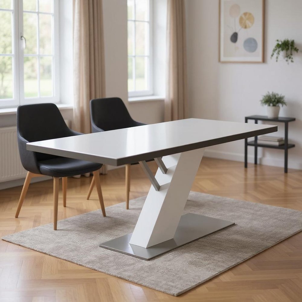 63" White and Silver Wood and Metal Pedestal Base Dining Table