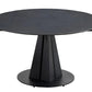 51" Black Stone and Metal Self-Storing Leaf Pedestal Base Round Top Extendable Dining Table
