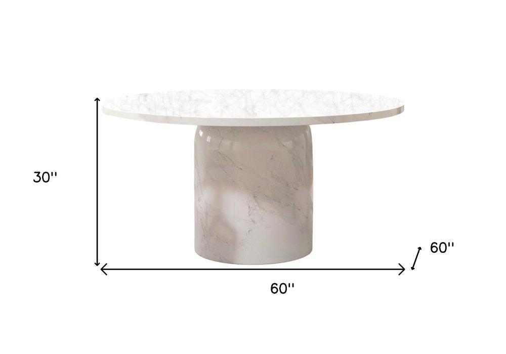 60" Gray and White Marble Pedestal Base Round Top Dining Table
