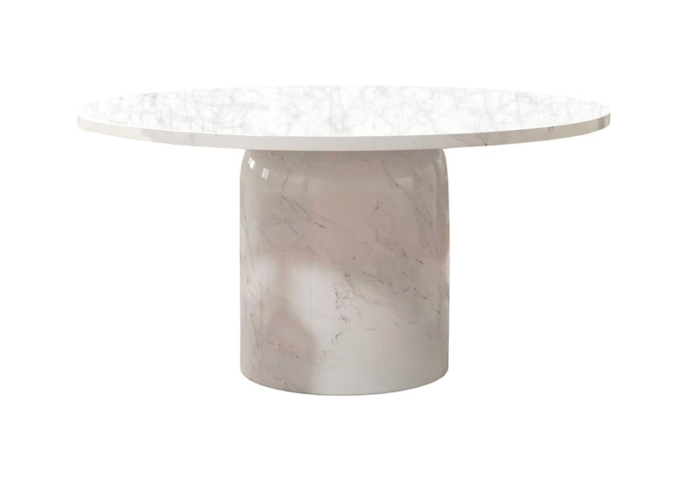 60" Gray and White Marble Pedestal Base Round Top Dining Table