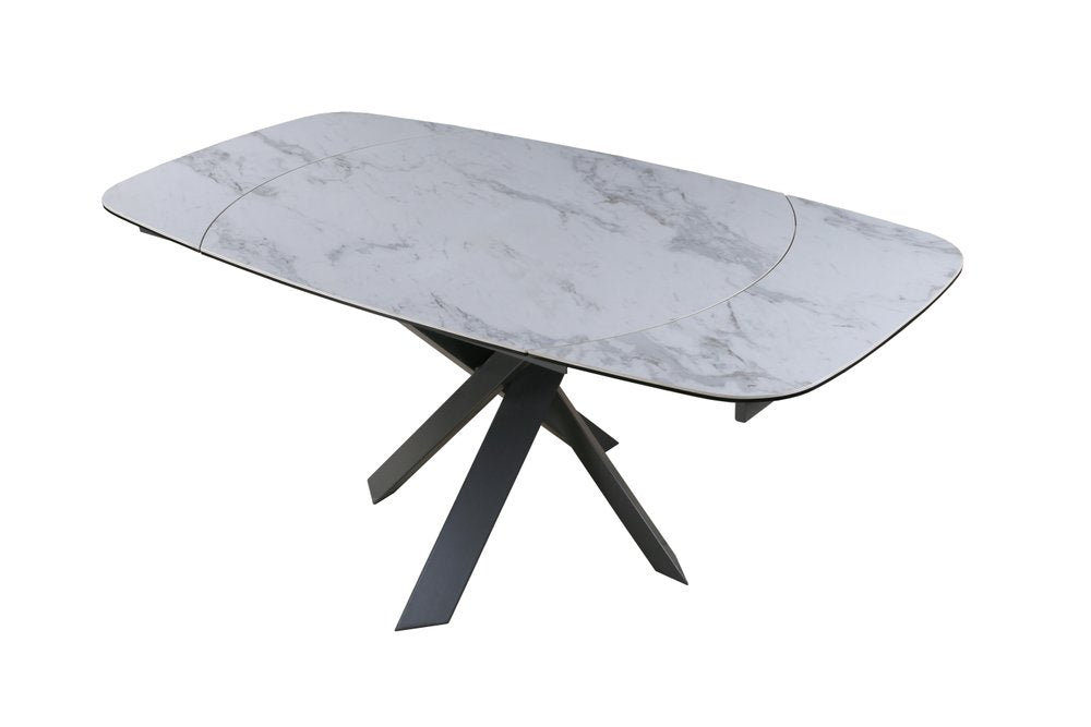 47" Gray and White Ceramic and Metal Self-Storing Leaf Cross Leg Base Oval Extendable Dining Table