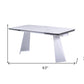 63" White Ceramic and Metal Self-Storing Leaf Pedestal Base Extendable Dining Table