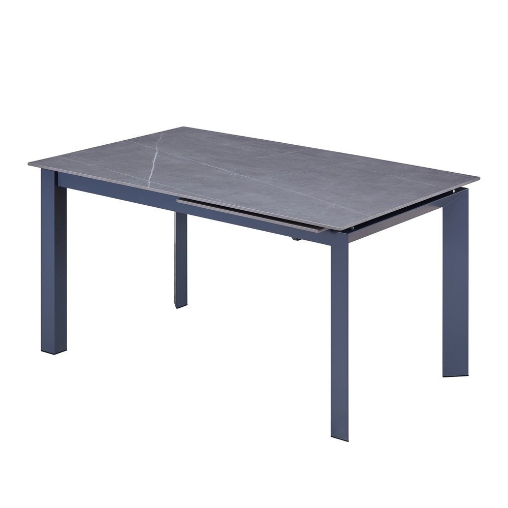 55" Gray Ceramic and Metal Self-Storing Leaf Extendable Dining Table