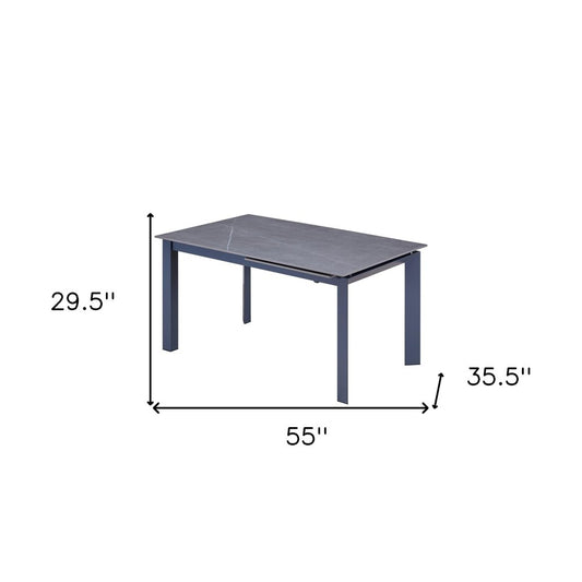 55" Gray Ceramic and Metal Self-Storing Leaf Extendable Dining Table