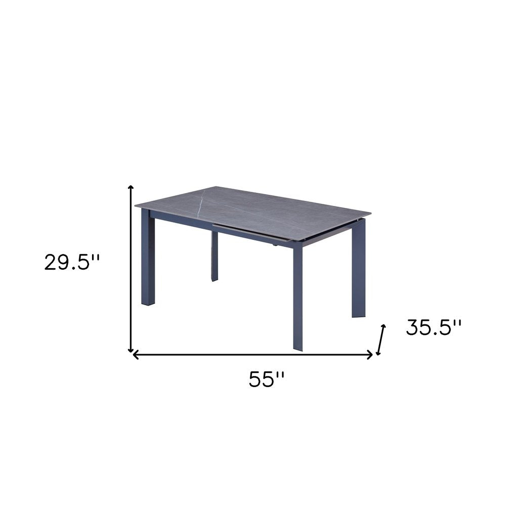 55" Gray Ceramic and Metal Self-Storing Leaf Extendable Dining Table
