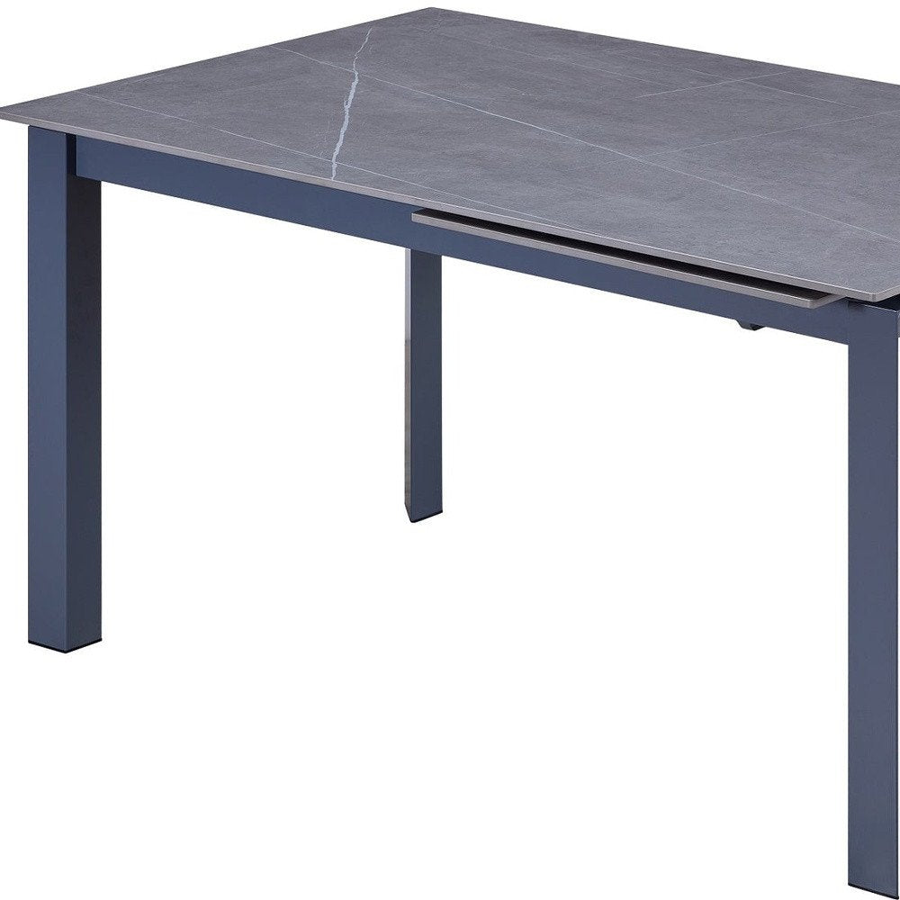 55" Gray Ceramic and Metal Self-Storing Leaf Extendable Dining Table